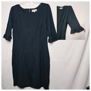 Nanette Lepore cocktail holiday green half sleeve lace ruffle shift dress sz 14